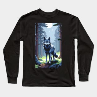 Pixel Art - Wolf Long Sleeve T-Shirt